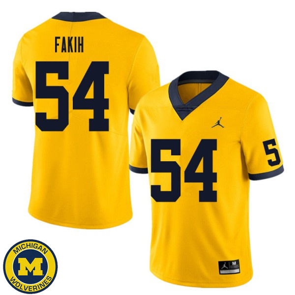 Men's University of Michigan #54 Adam Fakih Yellow Alumni Jersey